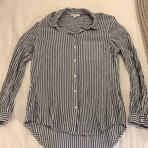Linen Blue & White Striped Button Down